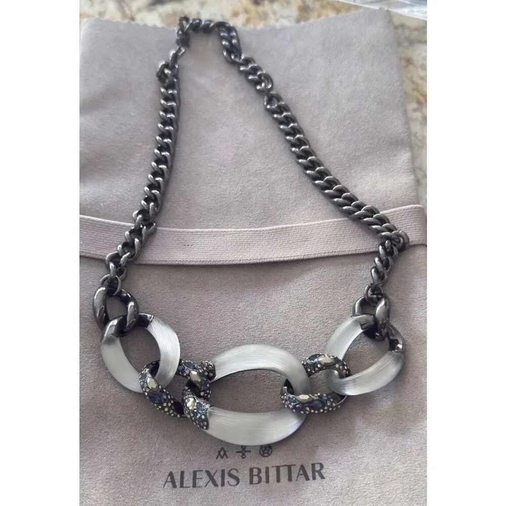 Alexis Bittar Lucite and Crystal Encrusted Link Statement Necklace